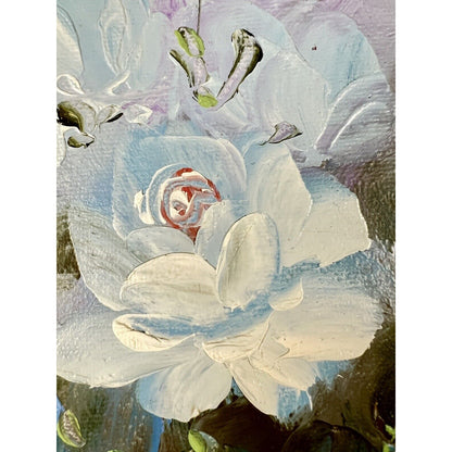 Beader Framed Oil on Canvas of Flowers in a Vase