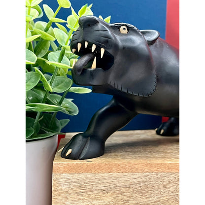 Mid-Century Hand-Carved 11.5” Black Panther Ebony Wood Statue