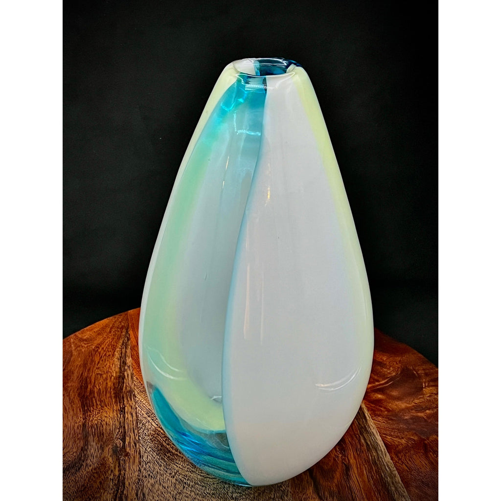 Carlo Moretti Italian Blue and Cream Striped Carousel Vase