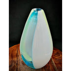 Carlo Moretti Italian Blue and Cream Striped Carousel Vase