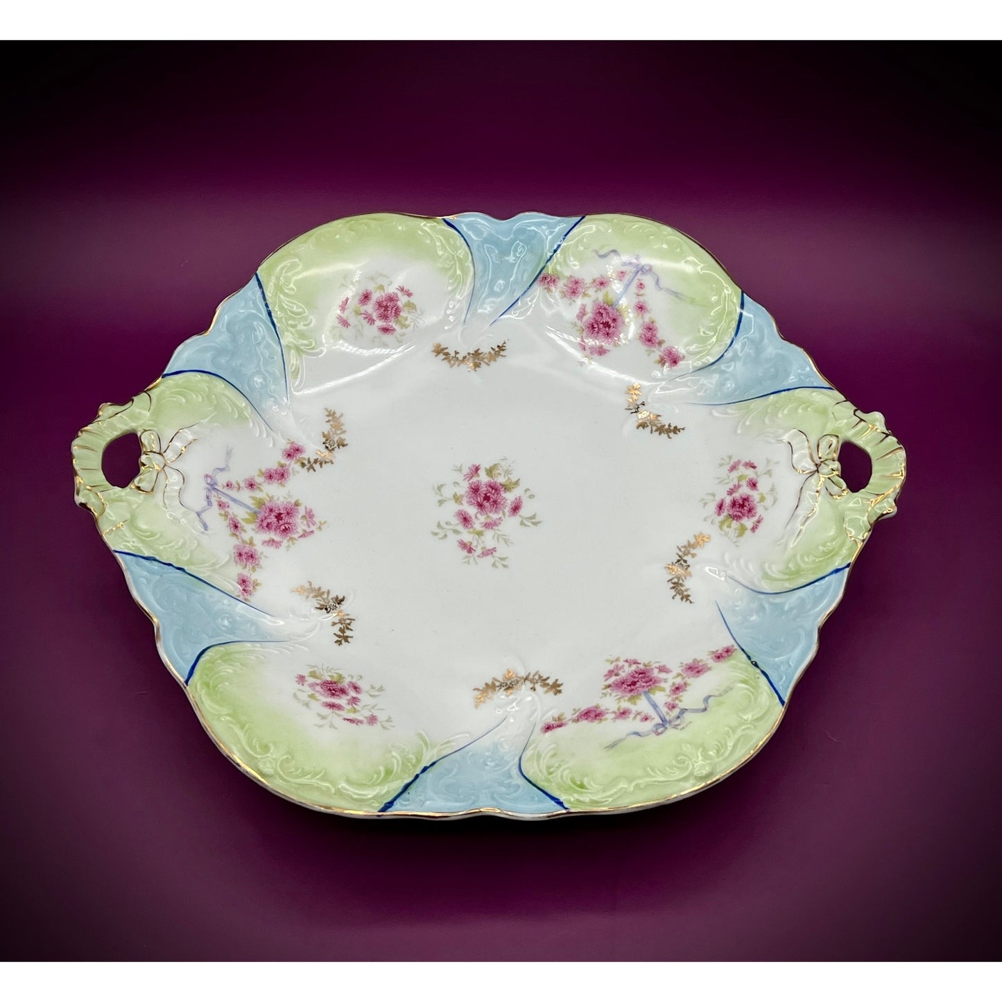 Carl Tielsch German Porcelain 12.5” Platter with Hand-Painted Floral Design and Scalloped Edge