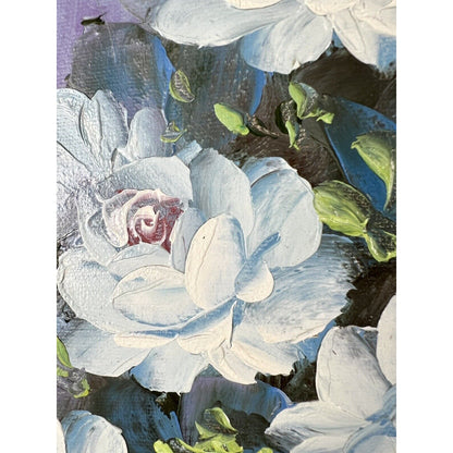 Beader Framed Oil on Canvas of Flowers in a Vase