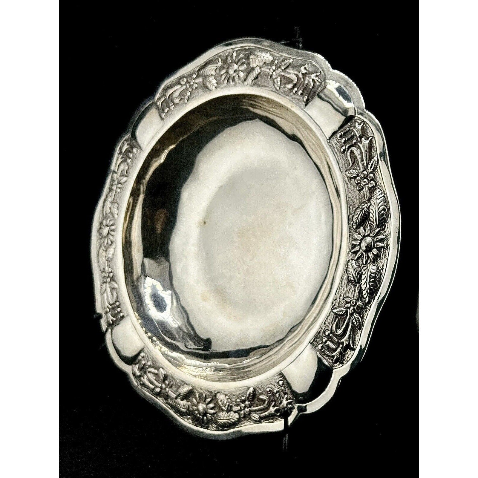 Maciel Mexico 925 Sterling Silver Bowl with rare floral repousse pattern, mid-century centerpiece.