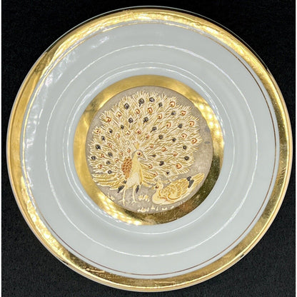 Pair of Art of Chokin 6" 24k Gold Plates Peacock, Duck, Hummingbird, Butterflies