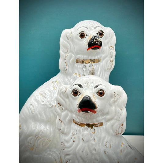 Antique Staffordshire Porcelain Dog Figurines - Pair of Collectible English Ceramic Dogs