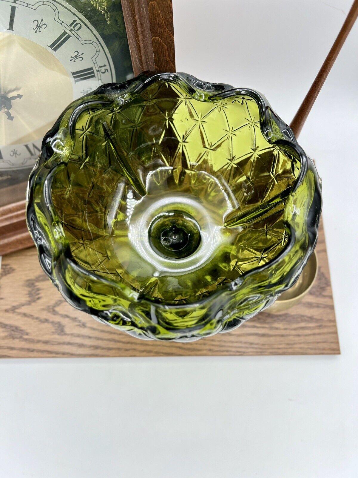 Indiana Glass Green Crimped Edge Duette Quilted Diamond Design Pedestal Bowl - That’s My JAmm