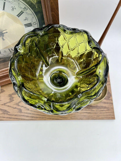Indiana Glass Green Crimped Edge Duette Quilted Diamond Design Pedestal Bowl - That’s My JAmm
