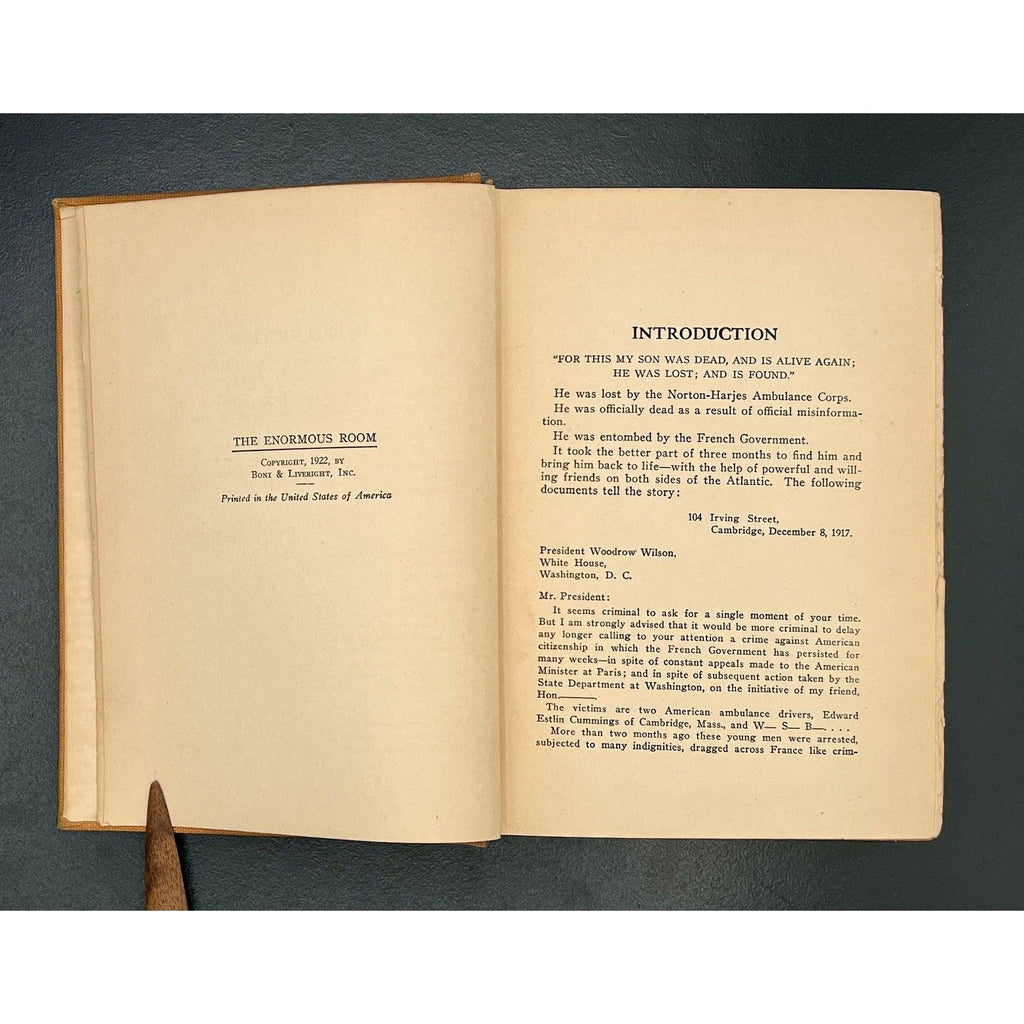 The Enormous Room, E.E. Cummings, 1922 1st Edition, 1st Printing