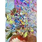 Beader Framed Oil on Canvas of Flowers in a Vase