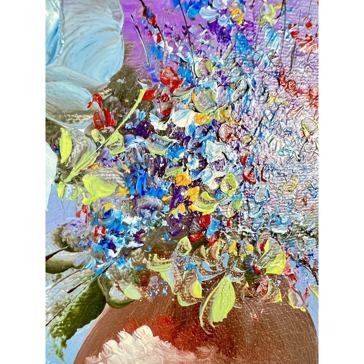 Beader Framed Oil on Canvas of Flowers in a Vase