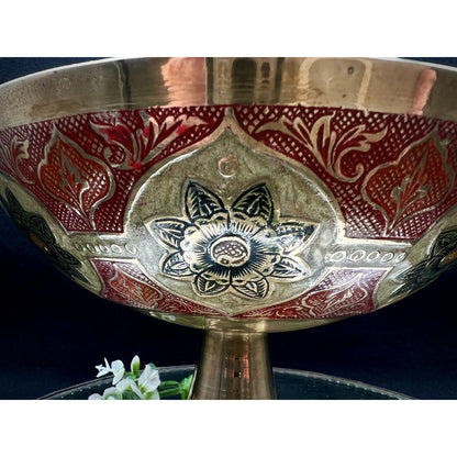 Cloissone Brass Enamel 9” Bowl with Peacock Interior Design