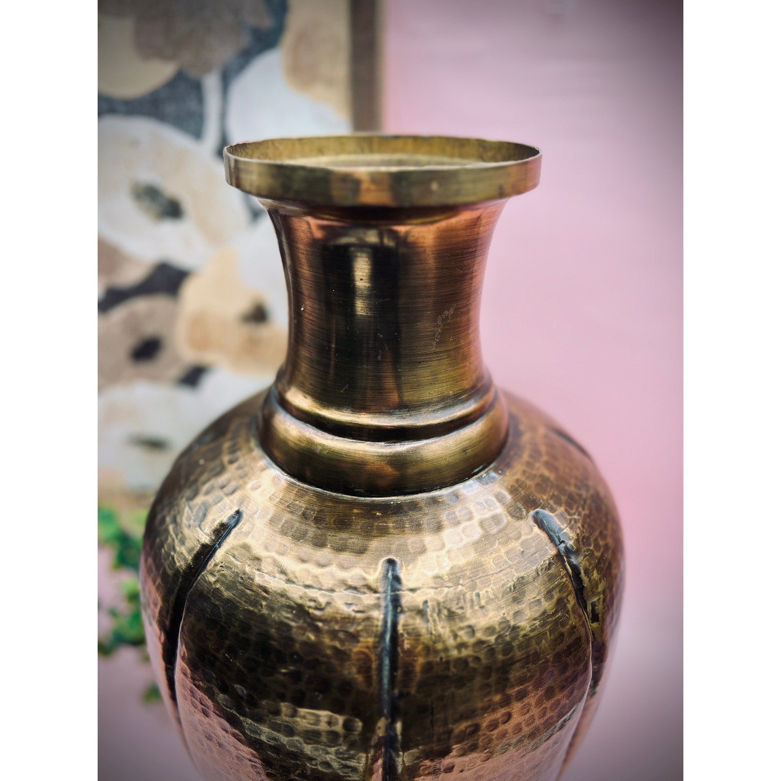 Stunning Vintage 16” Hammered Brass Vase – Perfect for Elegant Decor