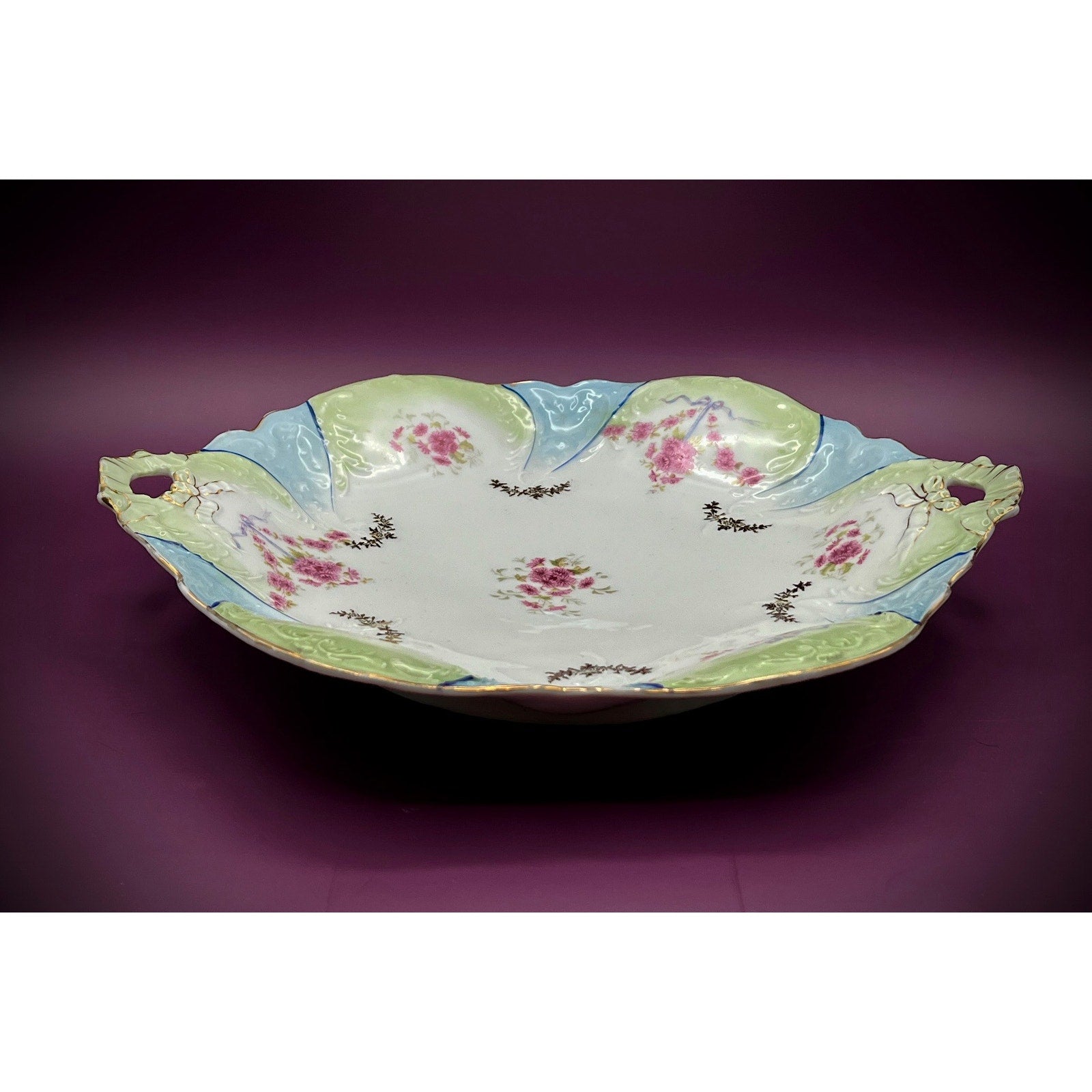 Carl Tielsch German Porcelain 12.5” Platter with Hand-Painted Floral Design and Scalloped Edge