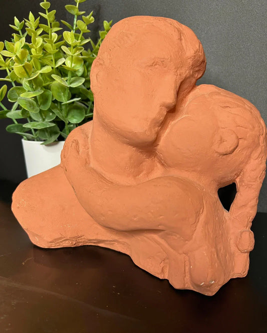 Vintage Klara Sever "The Embrace" Sculpture for Austin Productions | Mid-Century Modern Brutalist Terracotta Style Statue | 1970s Art
