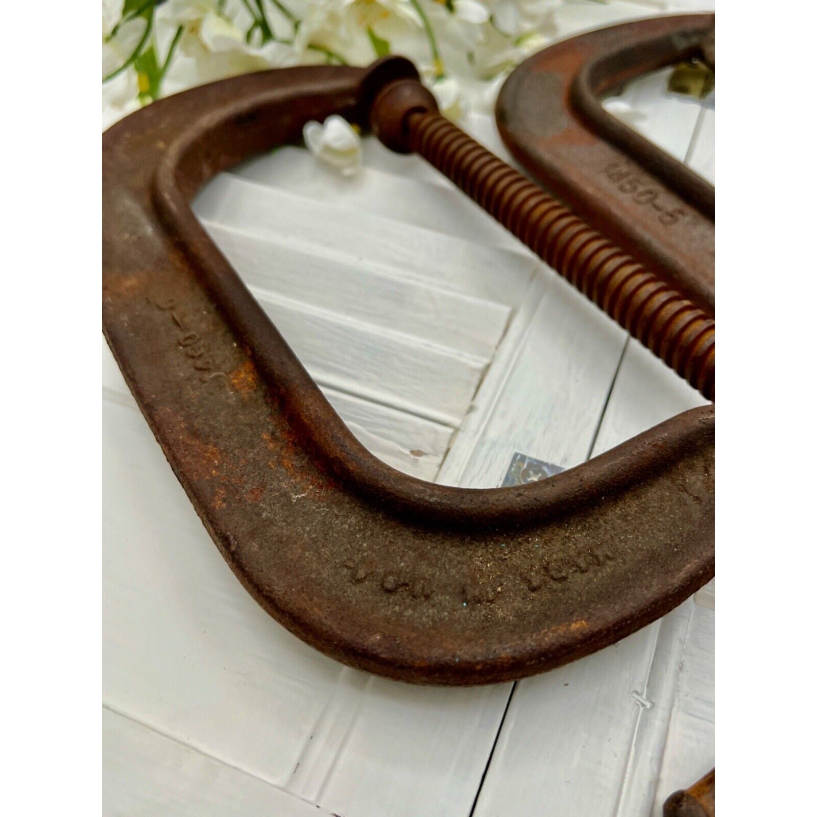 Vintage Adjustable Heavy-Duty C-Clamps Set Of 2 Industrial Tools 5" & 6"