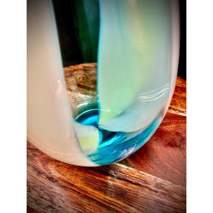 Carlo Moretti Italian Blue and Cream Striped Carousel Vase