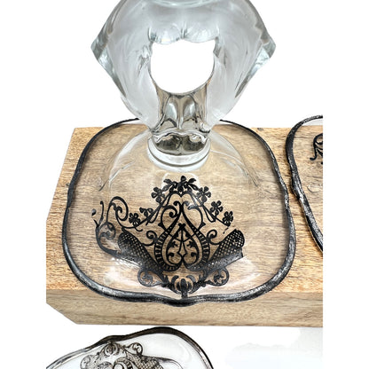 Exquisite Set of 4 Vintage Keyhole Glass Candlesticks with Embossed Silver Bases