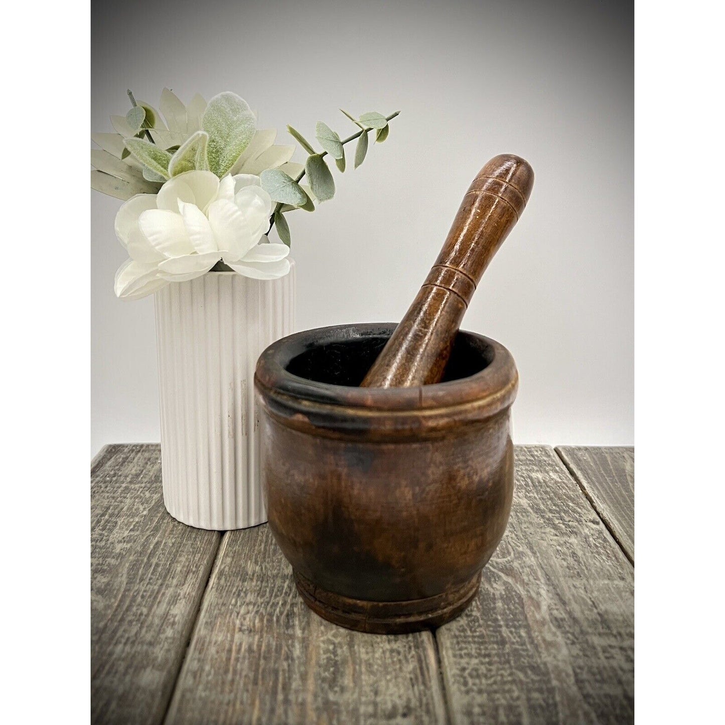 Antique Wooden Mortar and Pestle