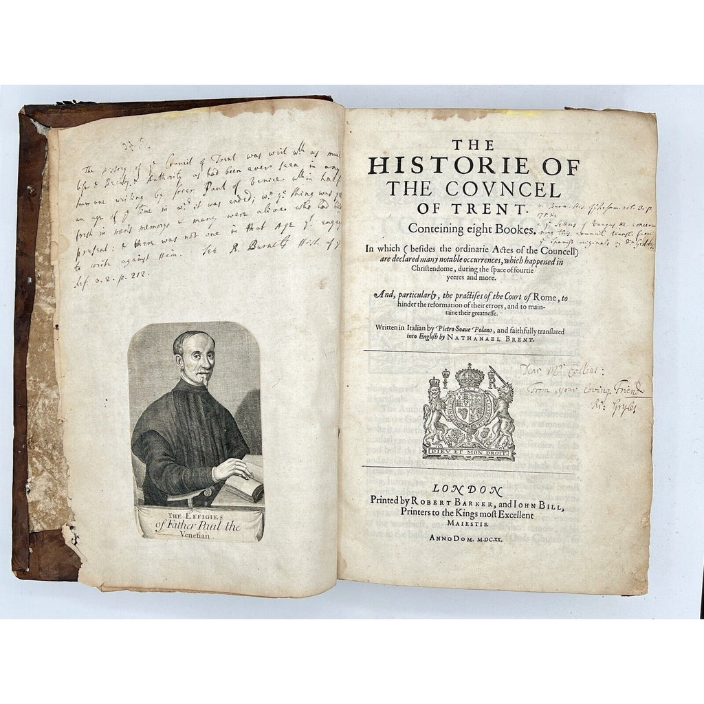 The Historie of the Councel of Trent, 1620 First English Edition w/ Inscriptions
