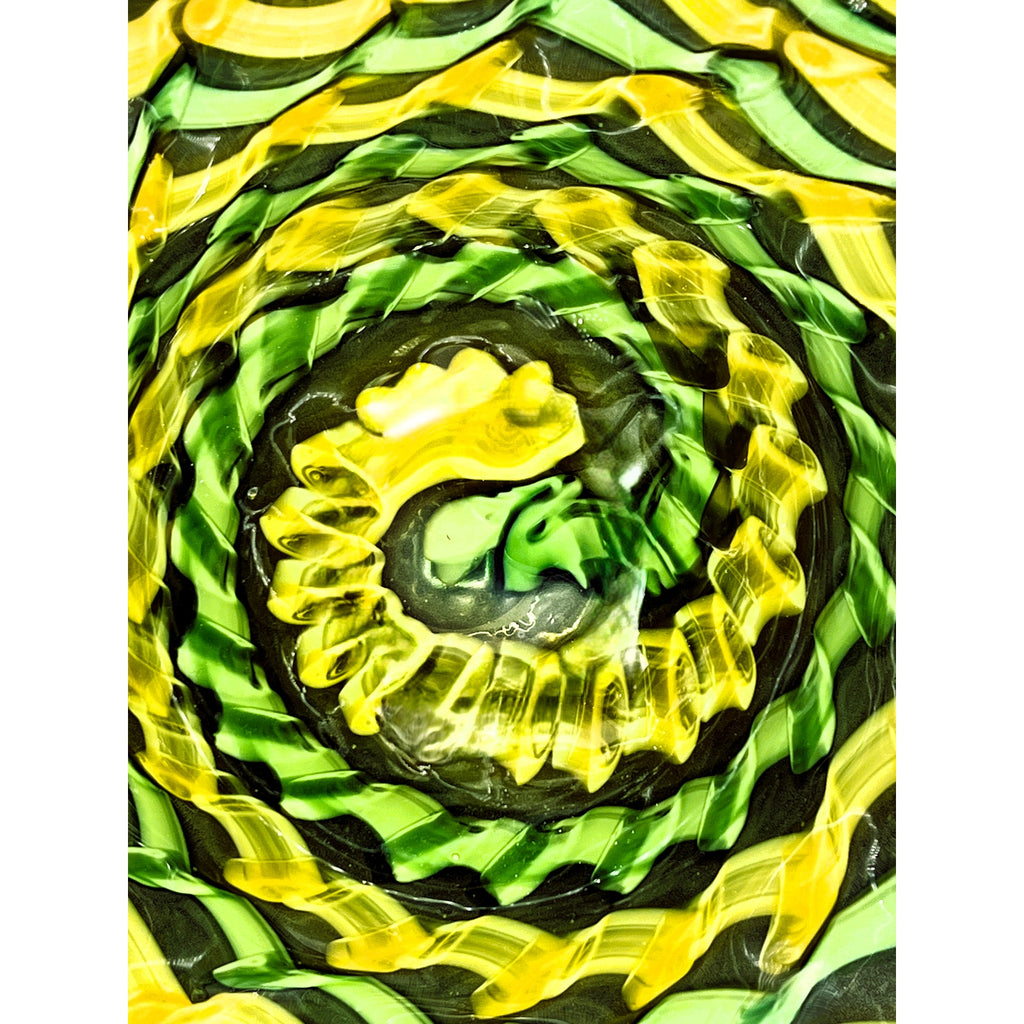 Handblown Midcentury Handkerchief Glass Bowl With Yellow & Green Ribbon Design