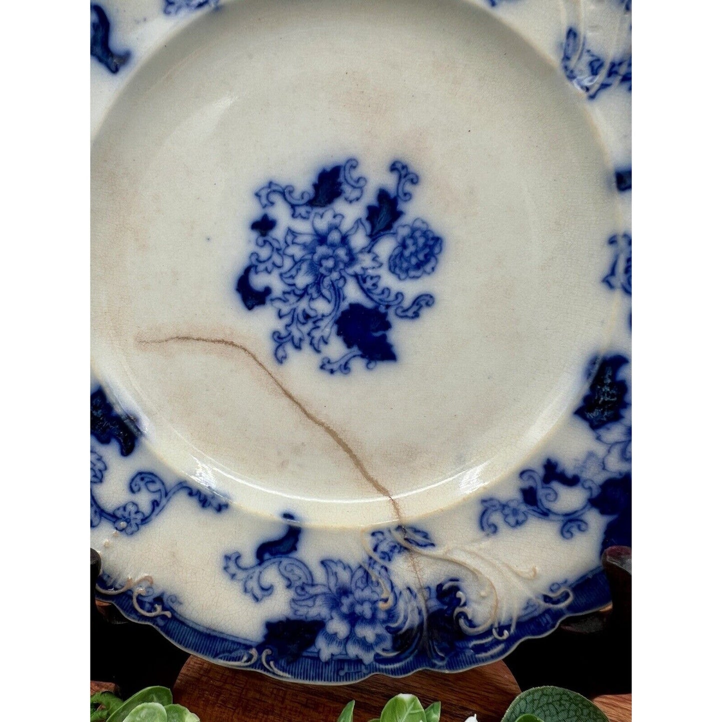 Senator Crown Semi-Porcelain Flow Blue Plate, Cliff England, 1878-1904