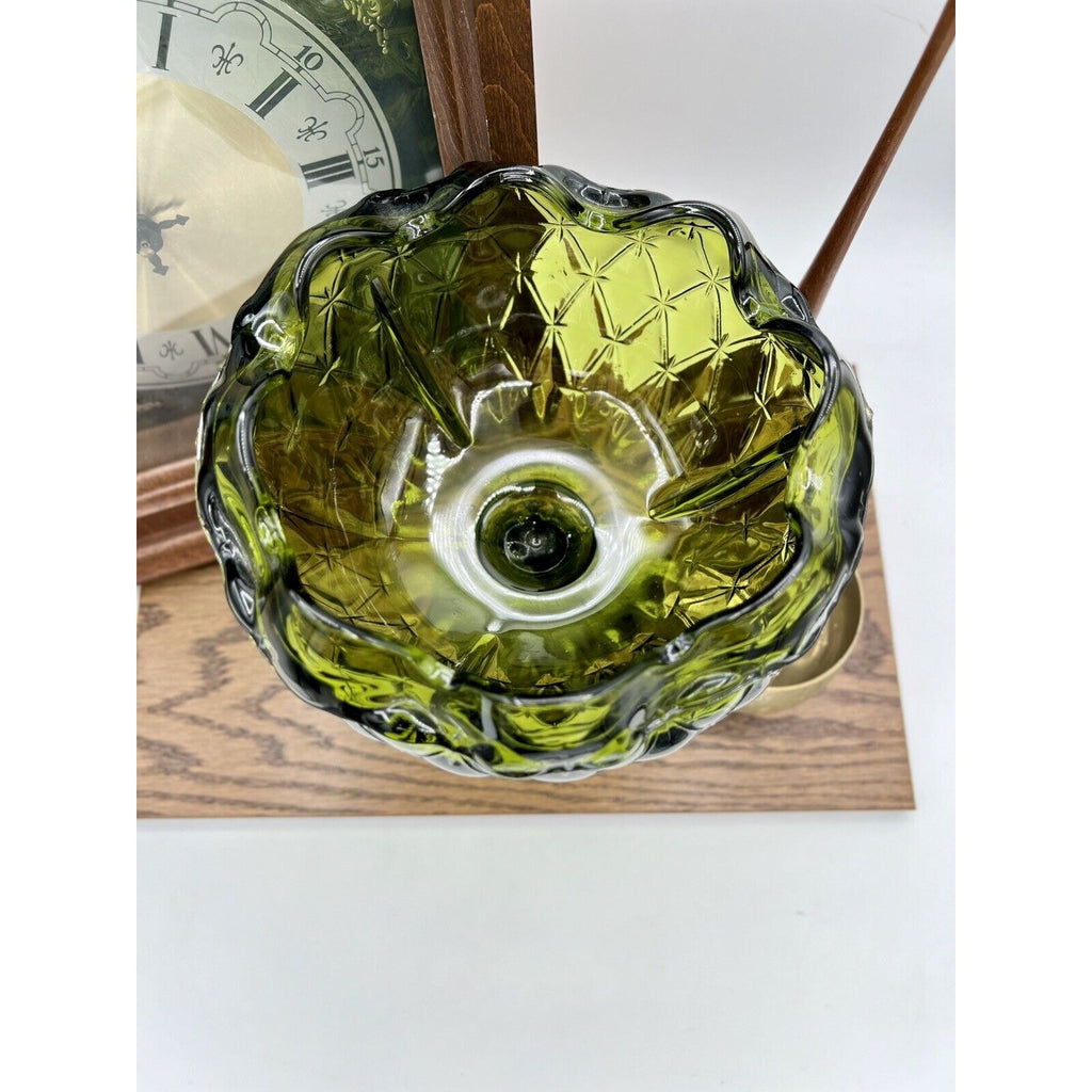 Indiana Glass Green Crimped Edge Duette Quilted Diamond Design Pedestal Bowl