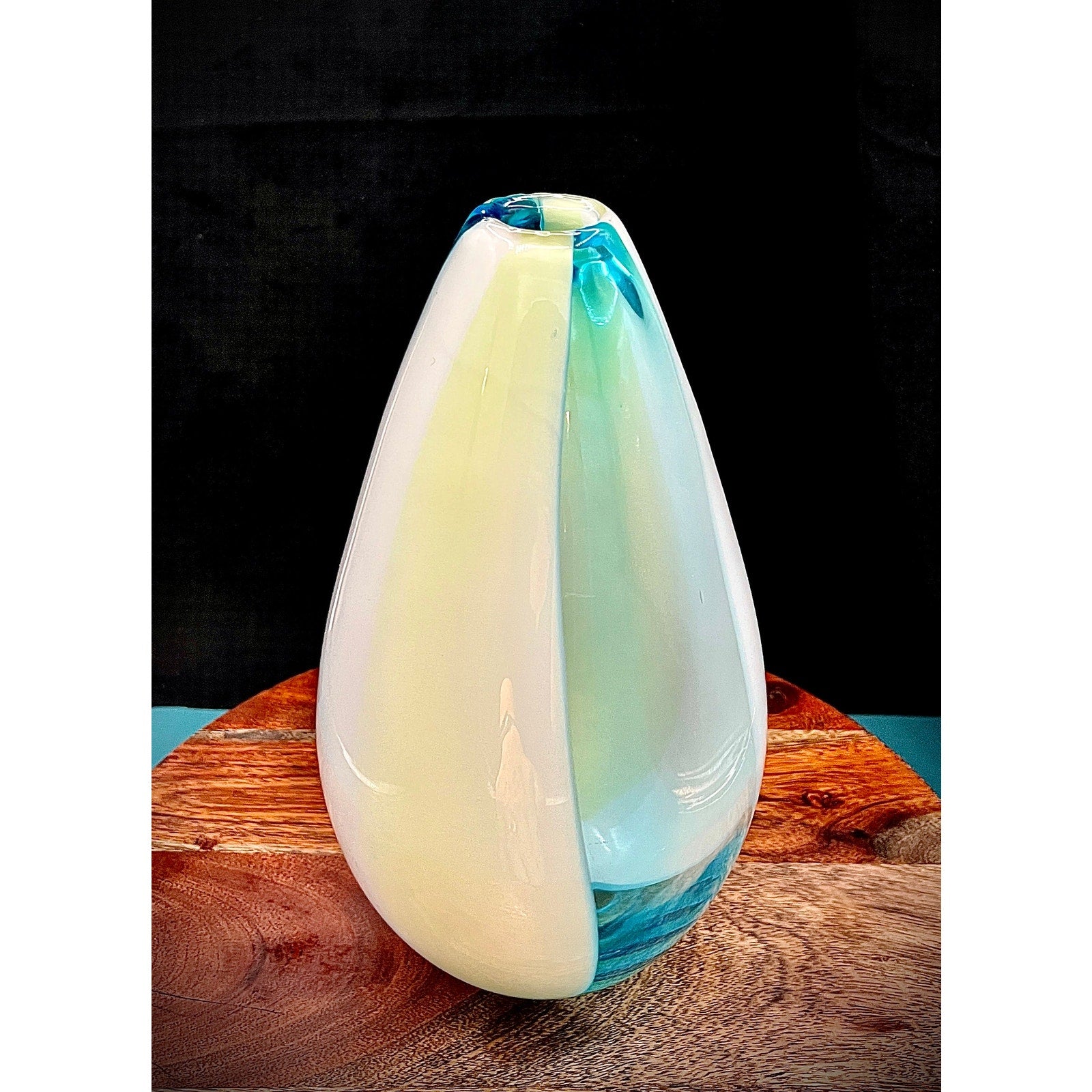 Carlo Moretti Italian Blue and Cream Striped Carousel Vase