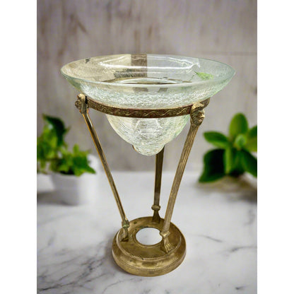 Vintage Brass Conical Vase with Lion Detail