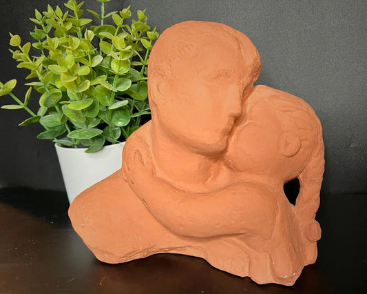 Vintage Klara Sever "The Embrace" Sculpture for Austin Productions | Mid-Century Modern Brutalist Terracotta Style Statue | 1970s Art
