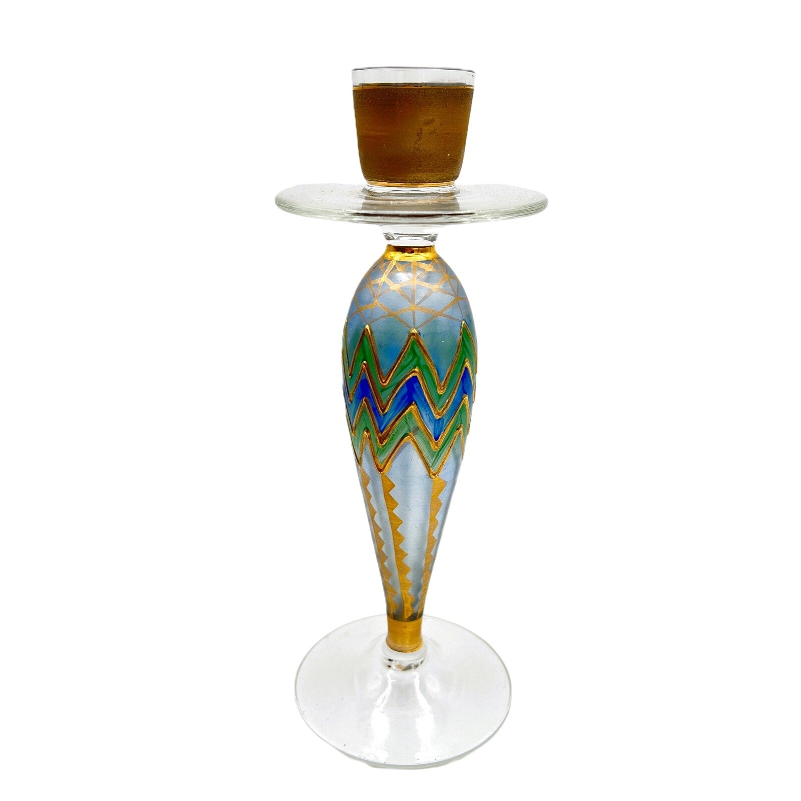 Nagel Hand Painted Glass Candlestick - Vintage German Craftsmanship