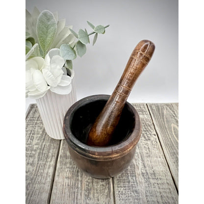 Antique Wooden Mortar and Pestle