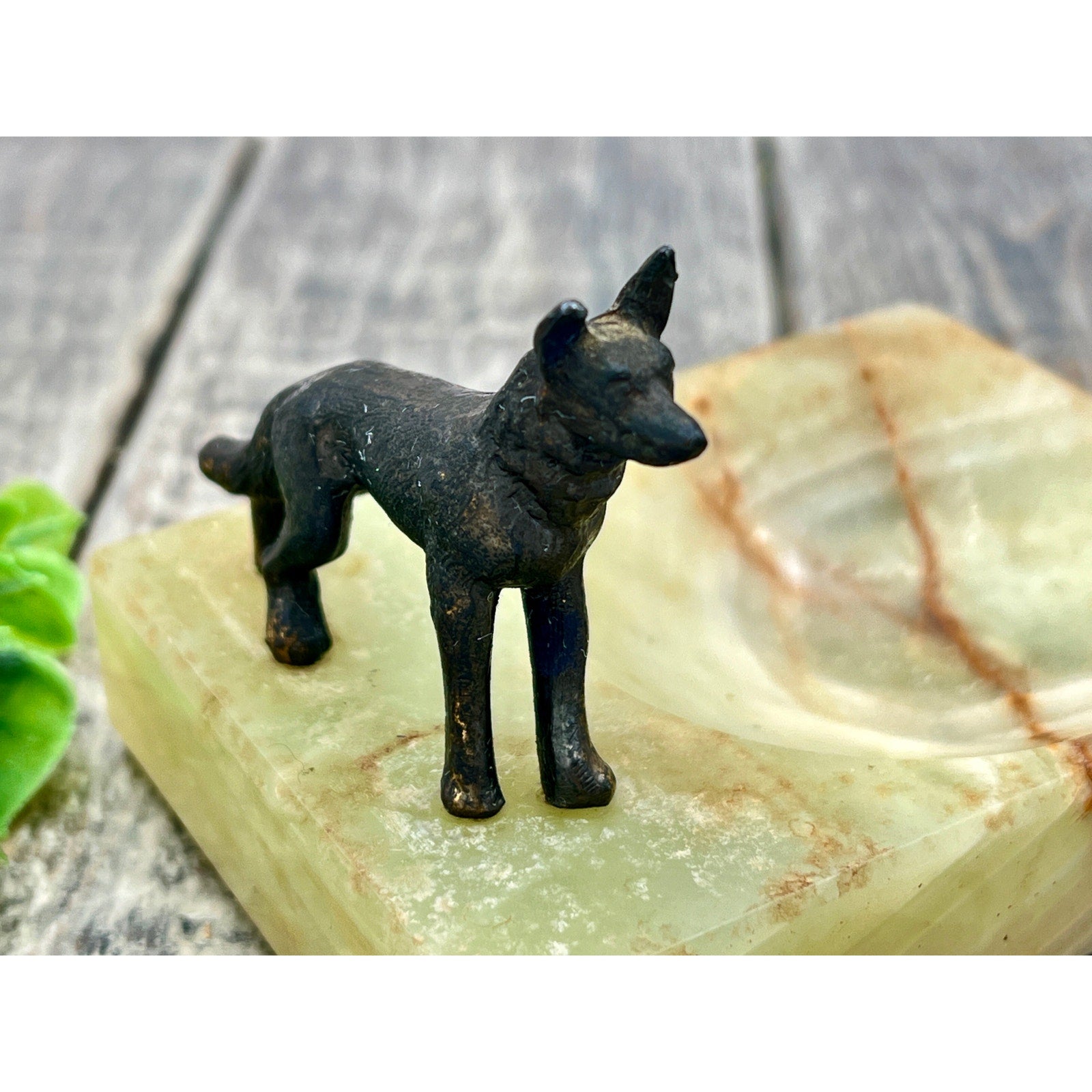 Unique Bronze Dog Figurine on Onyx Ashtray