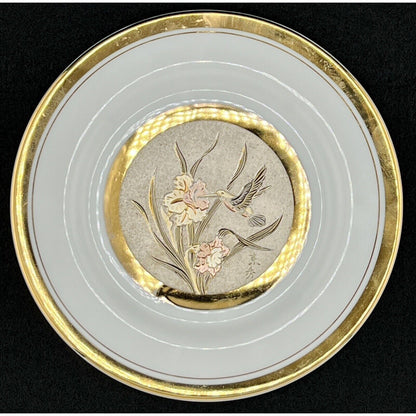 Pair of Art of Chokin 6" 24k Gold Plates Peacock, Duck, Hummingbird, Butterflies