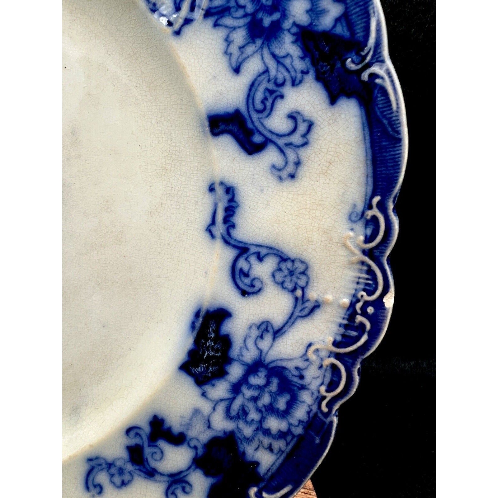 Senator Crown Semi-Porcelain Flow Blue Plate, Cliff England, 1878-1904