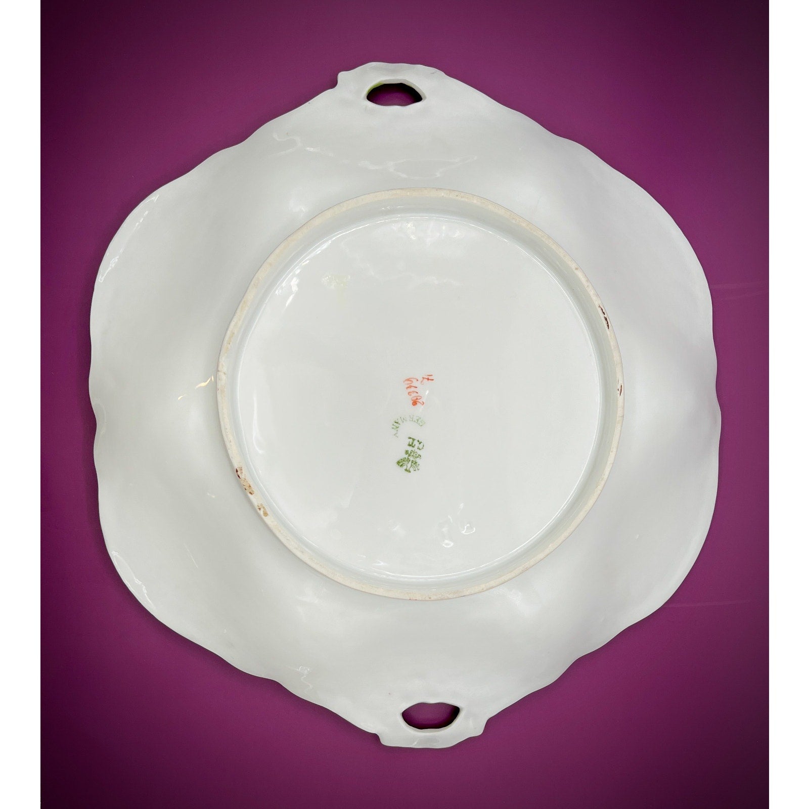 Carl Tielsch German Porcelain 12.5” Platter with Hand-Painted Floral Design and Scalloped Edge