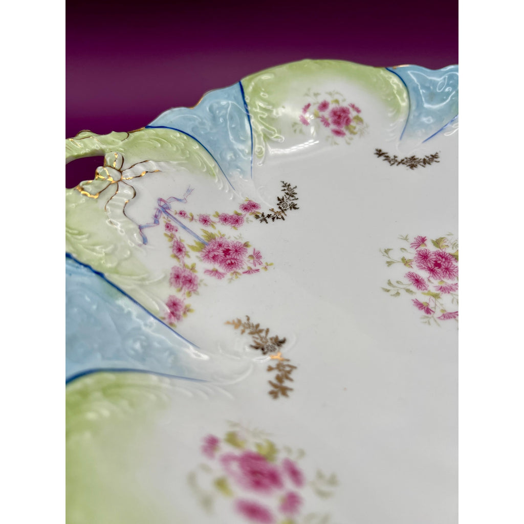 Carl Tielsch German Porcelain 12.5” Platter with Hand-Painted Floral Design and Scalloped Edge