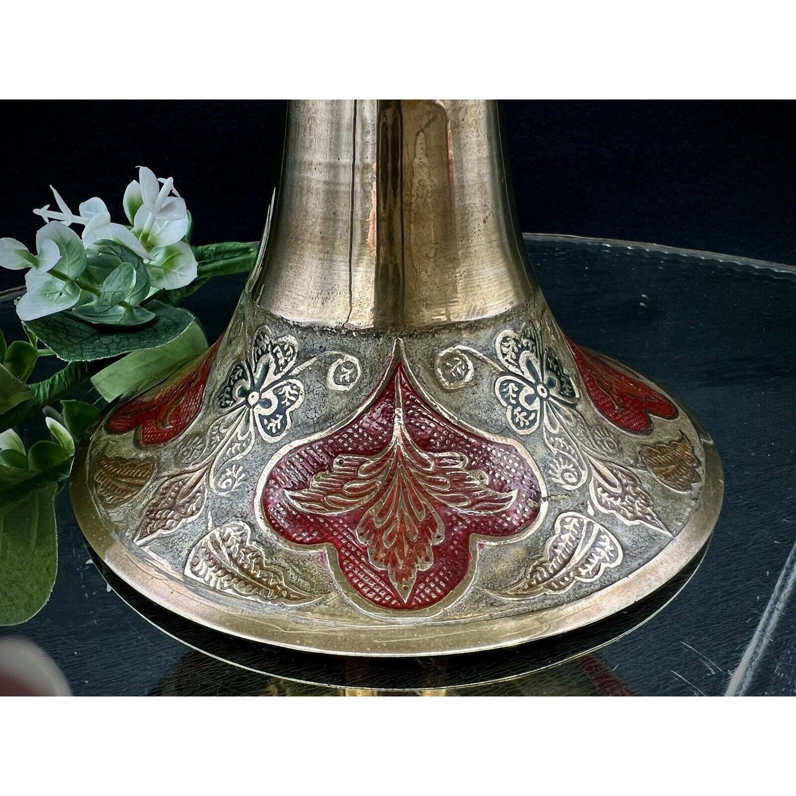 Cloissone Brass Enamel 9” Bowl with Peacock Interior Design