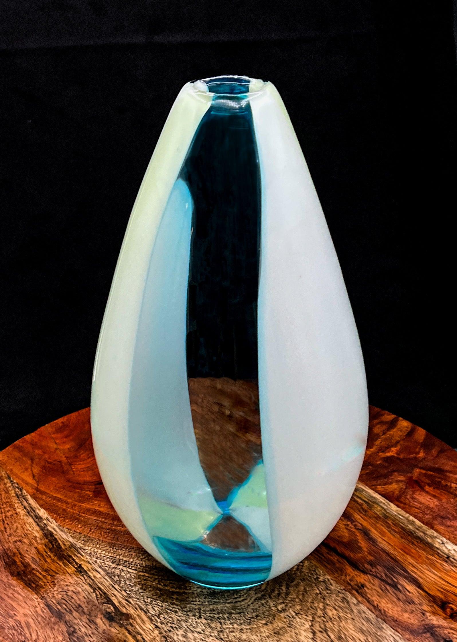 Carlo Moretti Italian Blue and Cream Striped Carousel Vase - That’s My JAmm