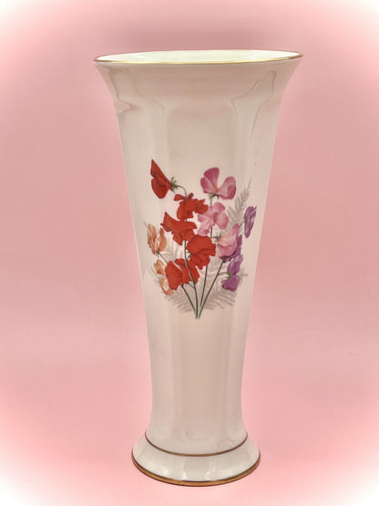 Vintage Pickard China Sweet Pea Floral Vase, 10-Inch, Made in USA, Gold Trim - Note Flaw