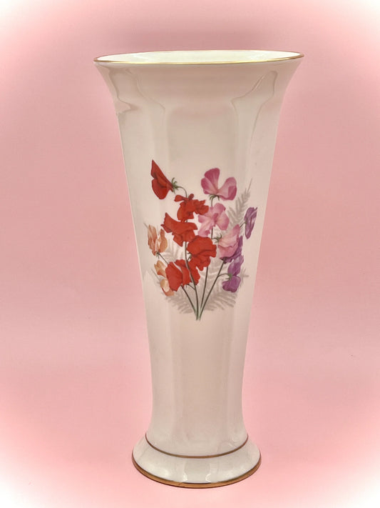 Vintage Pickard China Sweet Pea Floral Vase, 10-Inch, Made in USA, Gold Trim - Note Flaw