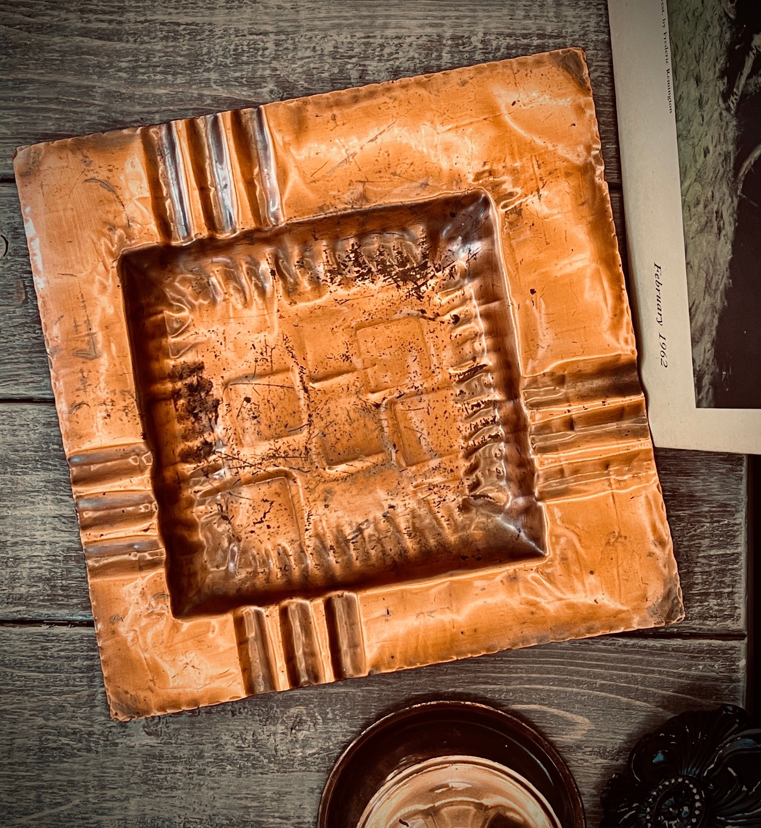 Vintage Gregorian Copper Tray No. 526 - Hand-Wrought Square Mid-Century Modern Ashtray / Catchall (8.5")