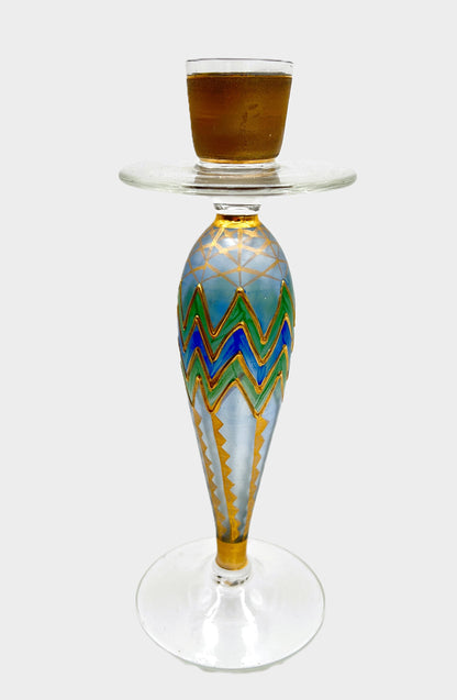 Nagel Hand-Painted Glass Candlestick - Vintage German Craftsmanship