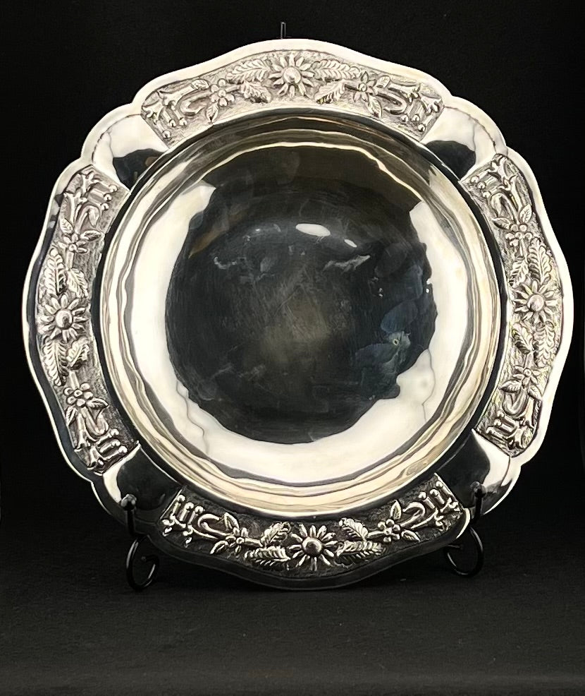 Vintage Maciel Sterling Silver Floral Serving Bowl - Mexican Handcrafted 0.925 Purity