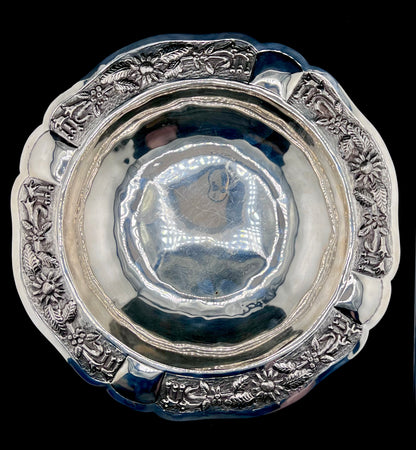 Vintage Maciel Sterling Silver Floral Serving Bowl - Mexican Handcrafted 0.925 Purity