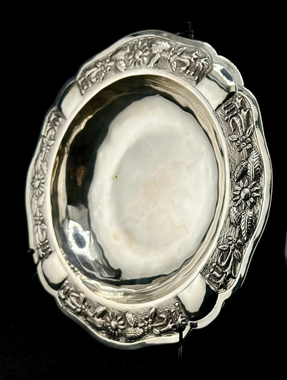 Vintage Maciel Sterling Silver Floral Serving Bowl - Mexican Handcrafted 0.925 Purity