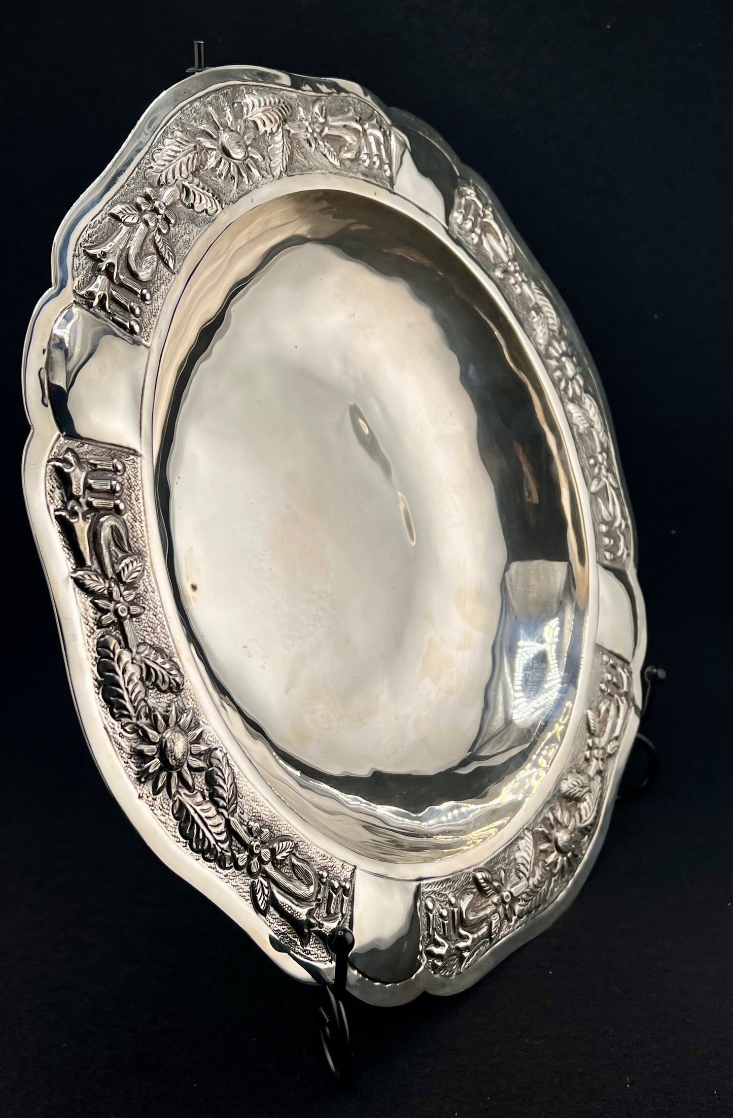 Vintage Maciel Sterling Silver Floral Serving Bowl - Mexican Handcrafted 0.925 Purity