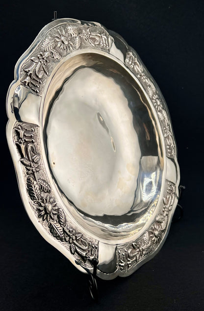 Vintage Maciel Sterling Silver Floral Serving Bowl - Mexican Handcrafted 0.925 Purity