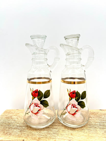 West Virginia Glass Radiant Rose 10.5" Salad Bowl with Oil & Vinegar Cruets - That’s My JAmm