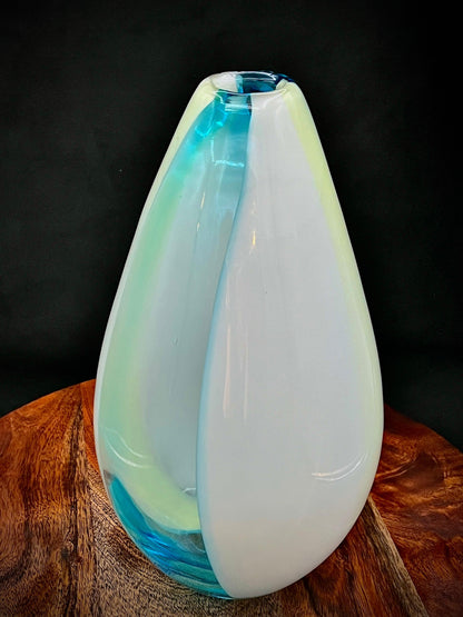 Carlo Moretti Italian Blue and Cream Striped Carousel Vase - That’s My JAmm