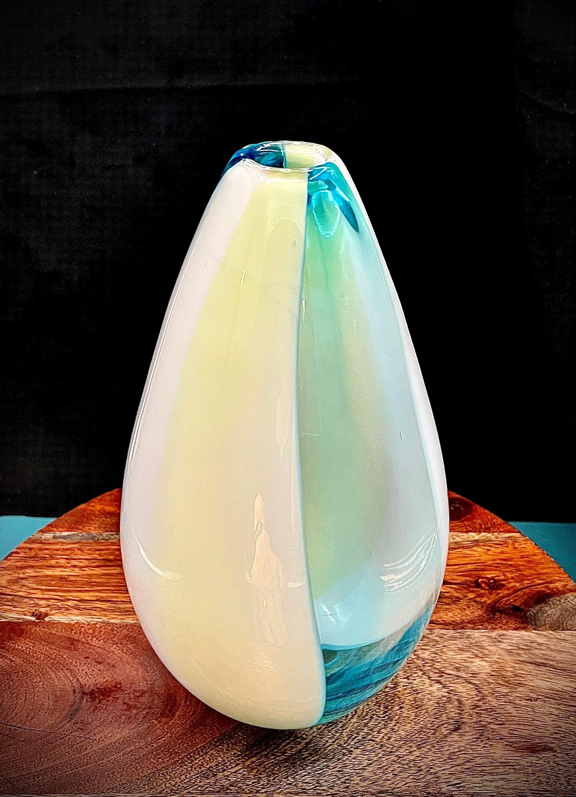 Carlo Moretti Italian Blue and Cream Striped Carousel Vase - That’s My JAmm